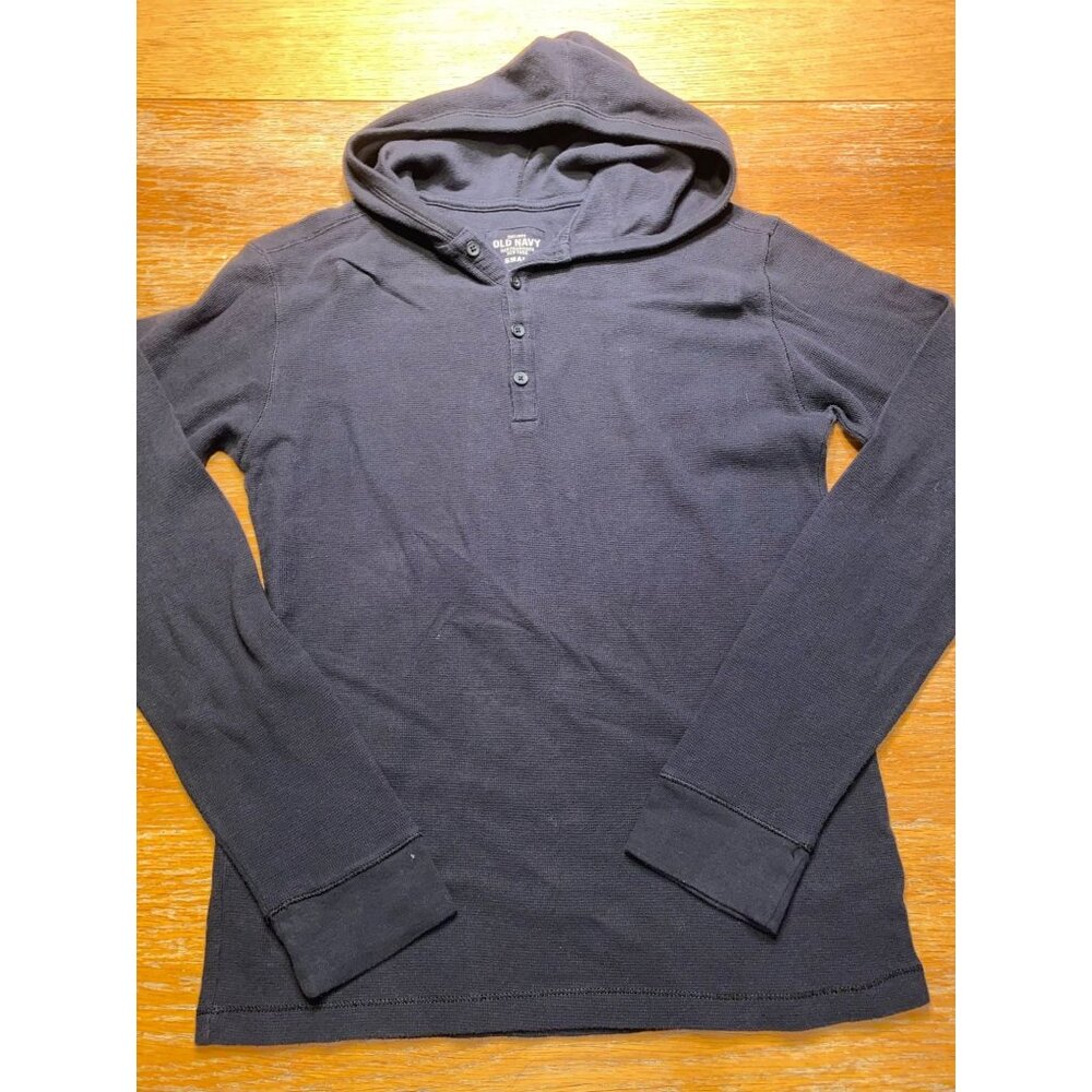 Old Navy Black Hooded Long Sleeve Henley Shirt - Size S